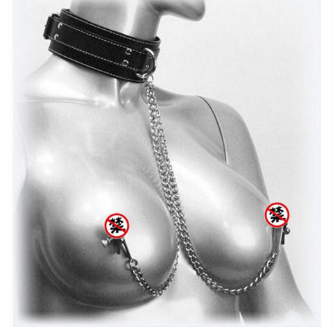 Neck Collar Nipple Clamps on Chain