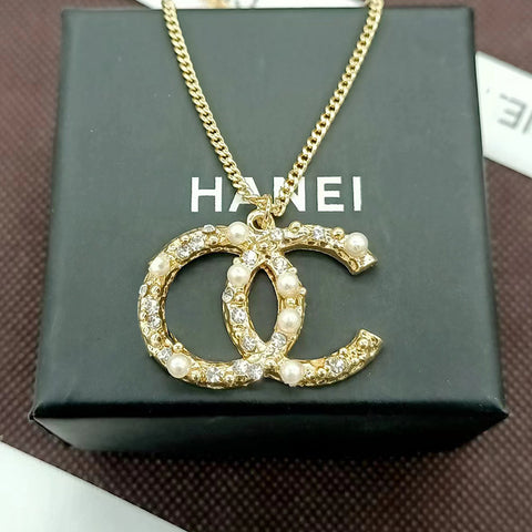 CC Diamond & Pearl Pendant Necklace