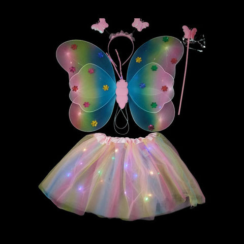 LED Butterfly Rainbow Wings + Rainbow Skirt 4 Piece Set