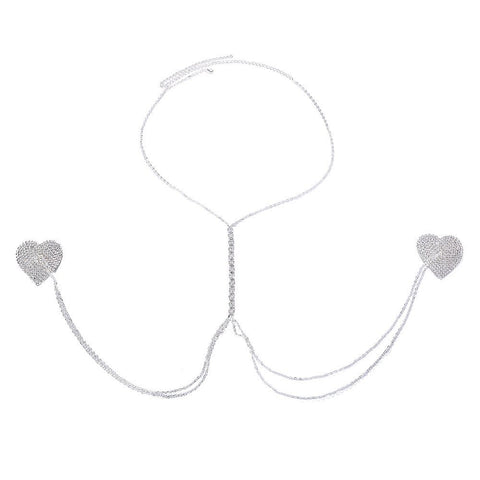 Rhinestone Heart Nipple Chain