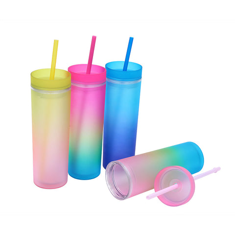 500ml Gradient Color Double Walled Insulated Cup with Straw