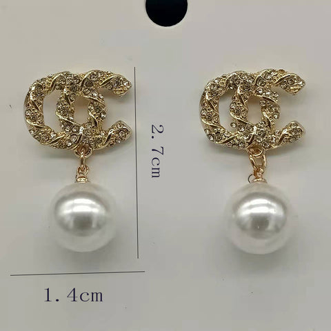 CC Pearl and Diamond Drop Earrings
