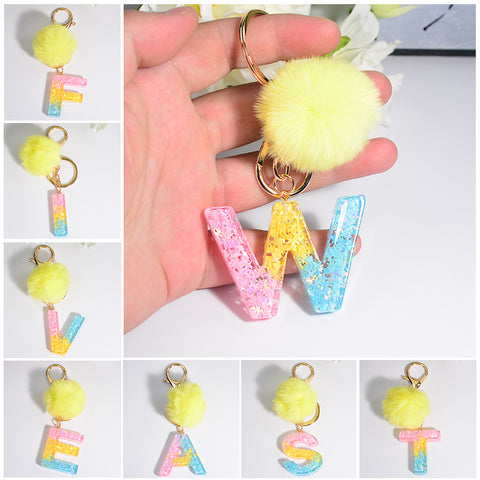 Resin Initial Key Chain with Sequins