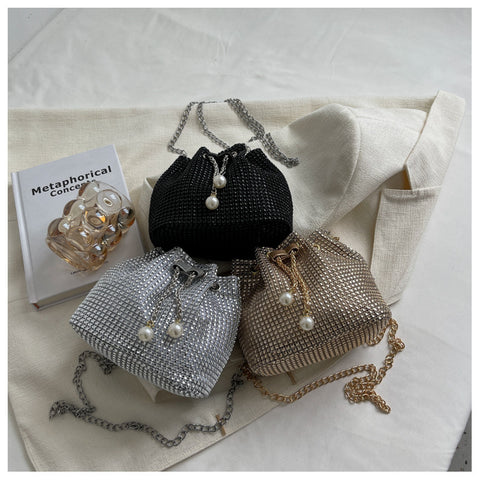 Studded Drawstring Pouch With Pearls