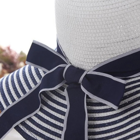 Simple Stripes Bowknot Large Brimmed Hat
