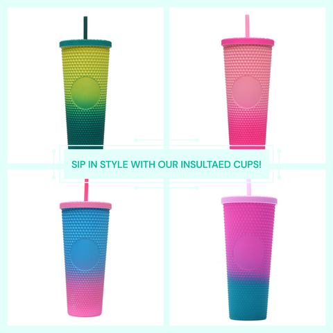 800ml Studded Gradient Color Double Walled Insulated Cup with Straw
