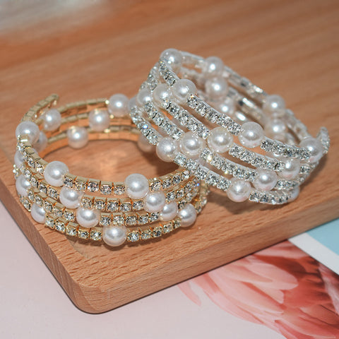 Pearl and Rhinestone Multi-Layer Bracelet