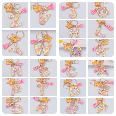 Resin Initial Key Chain with Butterfly