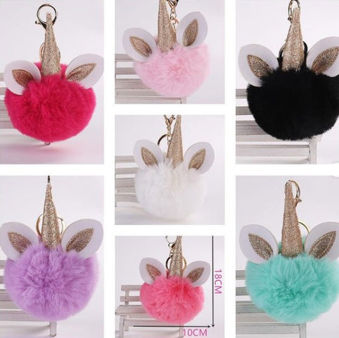 Unicorn Horn Fur Ball Keychains - pack of 12 assorted colors