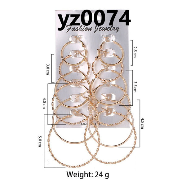 6 Pairs Hoop Earring Sets