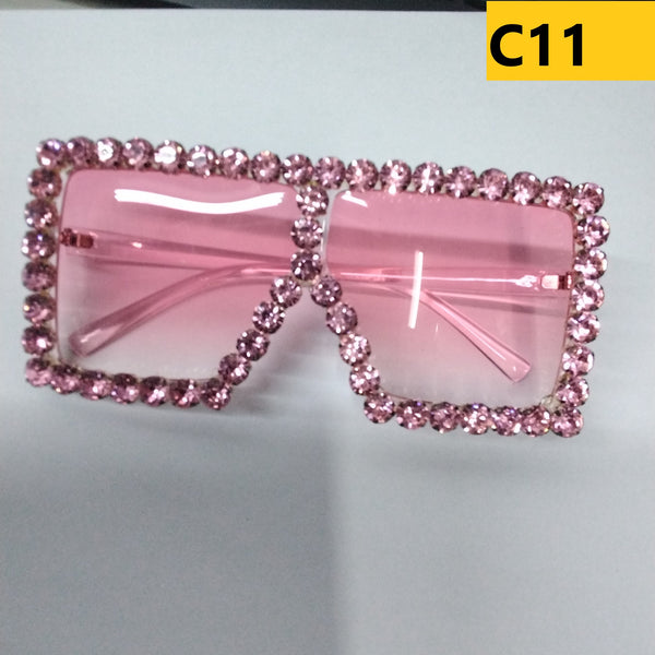 Large Square Frame Diamanté Sunglasses