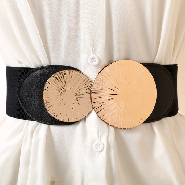 Elastic Wide Belt With Circle Buckle