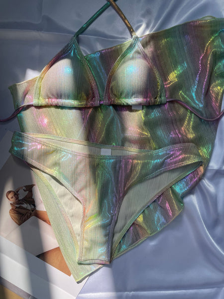 3 Piece Strappy Metallic Swimsuit