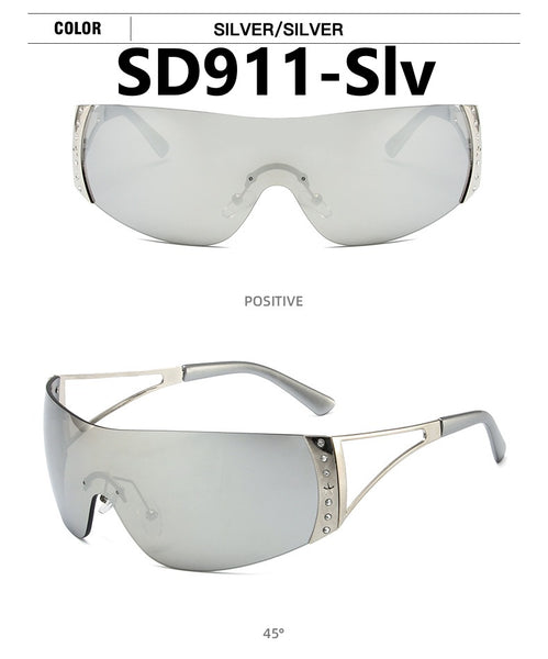 Retro Large Frame Diamond Studded Sunglasses