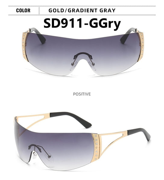 Retro Large Frame Diamond Studded Sunglasses