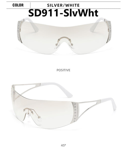 Retro Large Frame Diamond Studded Sunglasses
