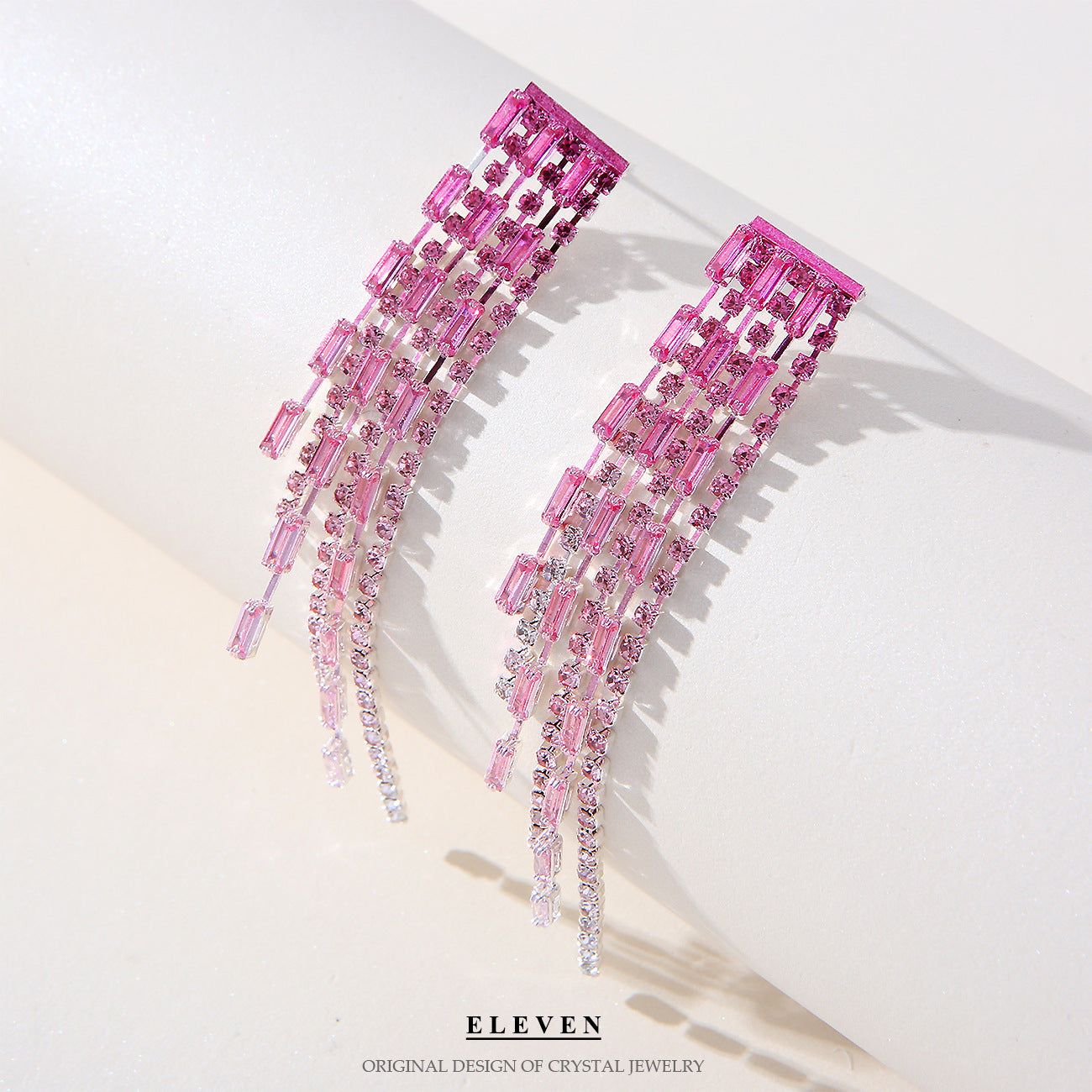Inlaid Zircon Earrings Pink Chain