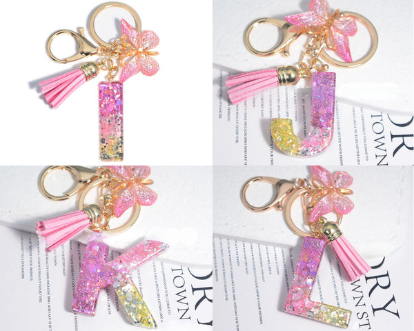 Resin Initial Key Chain With Butterfly