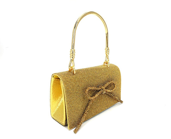 Metal Handle Diamante Bow Evening Clutch