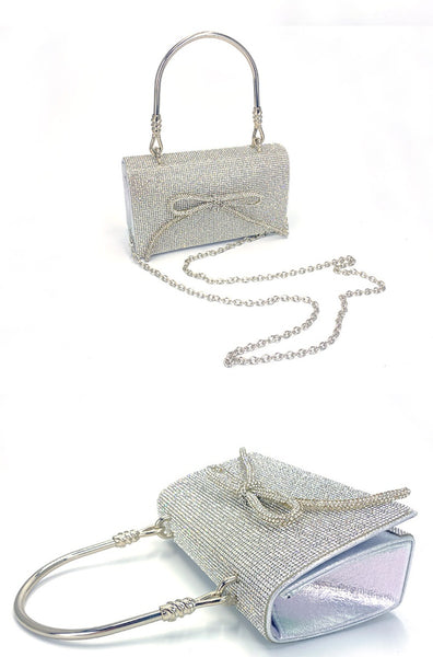 Metal Handle Diamante Bow Evening Clutch