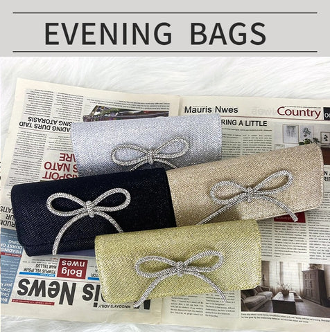 Diamante Bow Glittery Evening Clutch