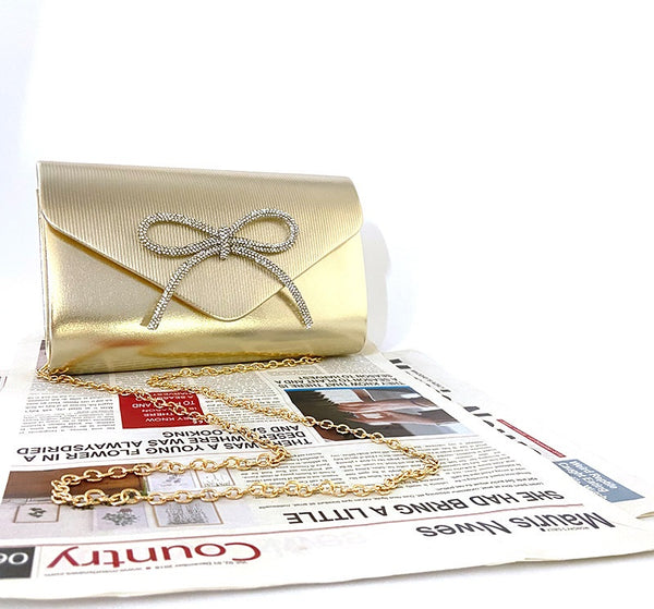 Metallic Diamante Bow Evening Clutch