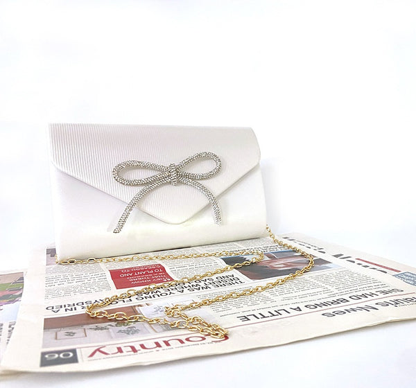 Metallic Diamante Bow Evening Clutch