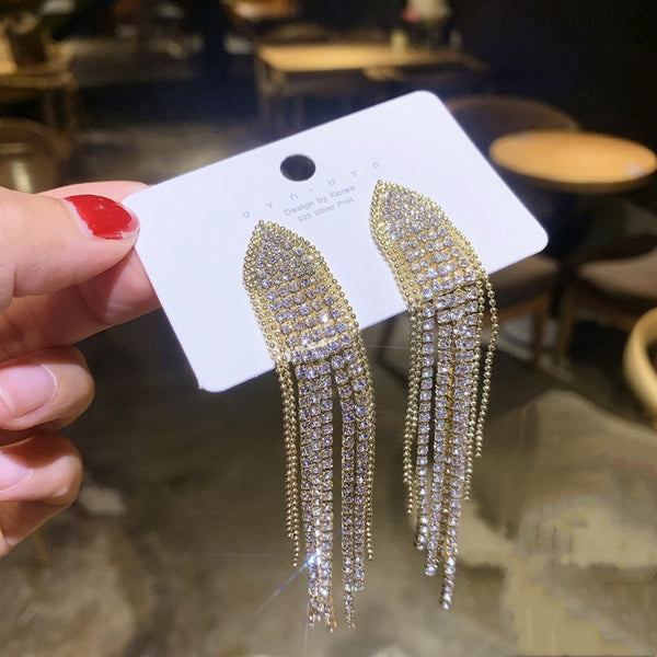 Triangle Long Tassle Clip Earrings