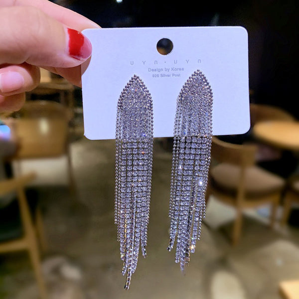 Triangle Long Tassle Clip Earrings
