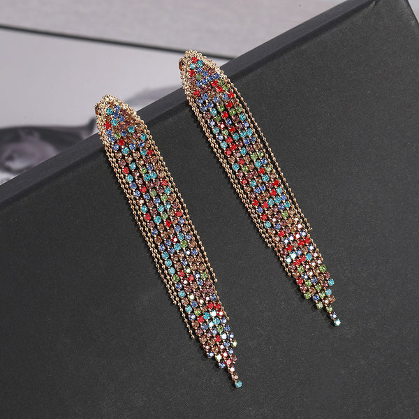 Triangle Long Tassle Clip Earrings