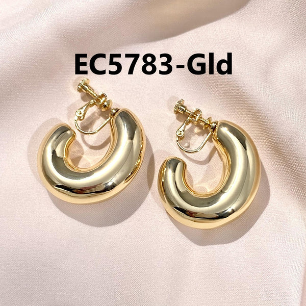 C Shaped Thick Glossy Clip Earrings