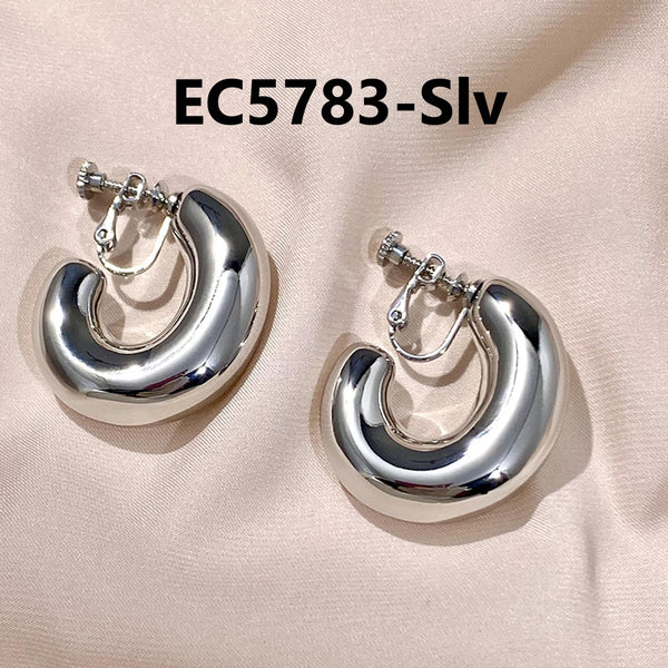 C Shaped Thick Glossy Clip Earrings