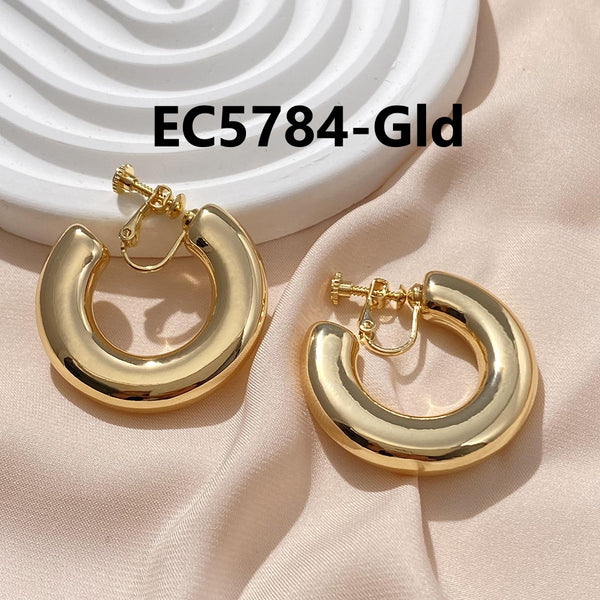 C Shaped Thick Glossy Clip Earrings