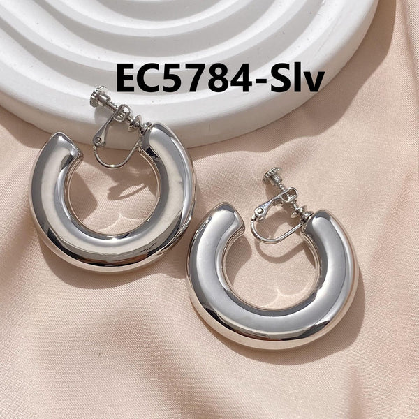 C Shaped Thick Glossy Clip Earrings