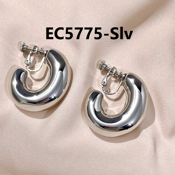 C Shaped Thick Glossy Clip Earrings