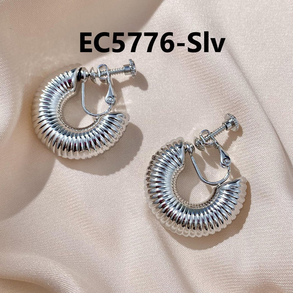 C Shaped Thick Glossy Clip Earrings