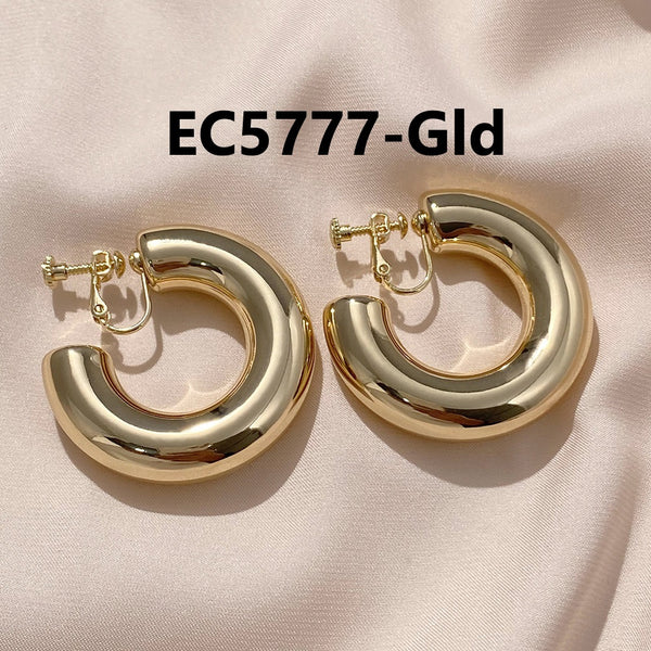 C Shaped Thick Glossy Clip Earrings