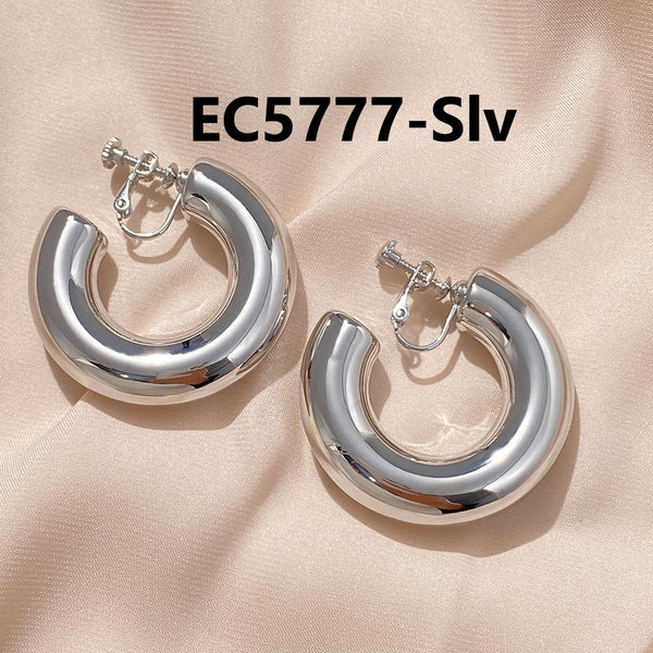 C Shaped Thick Glossy Clip Earrings