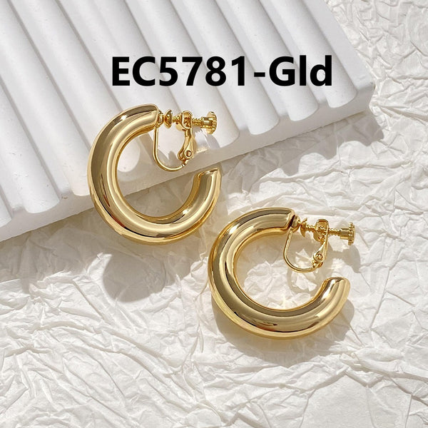 C Shaped Thick Glossy Clip Earrings
