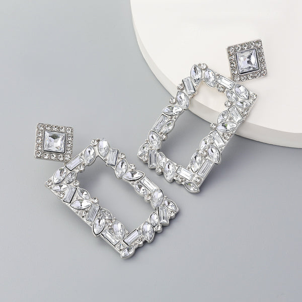 Diamond Set Rectangular Earrings