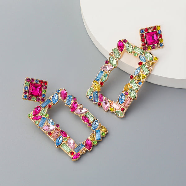 Diamond Set Rectangular Earrings