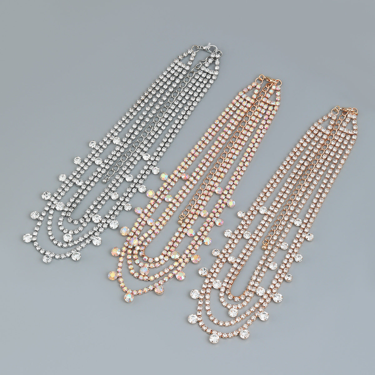 Multi Layered Rhinestones Necklace