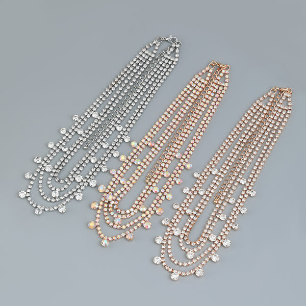 Multi Layered Rhinestones Necklace
