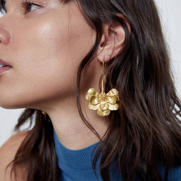 Long Flower Hook Earrings