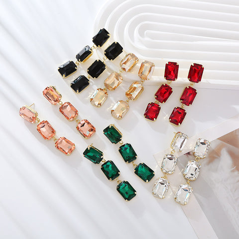 Long Multi Layered Square Glass Earrings
