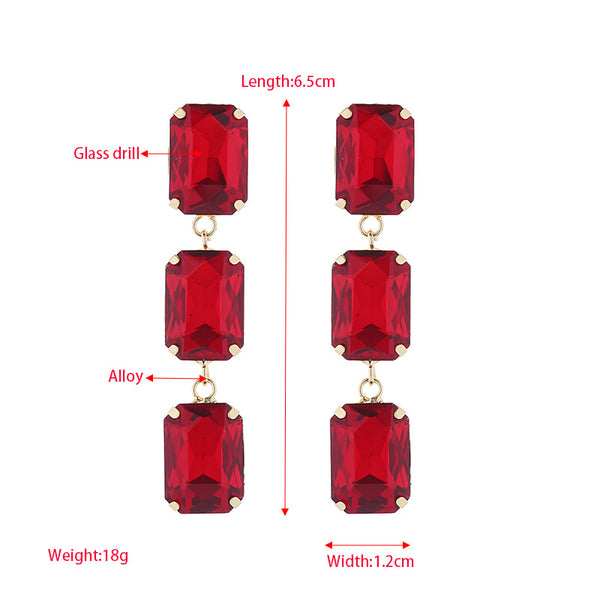 Long Multi Layered Square Glass Earrings