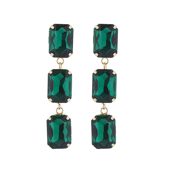 Long Multi Layered Square Glass Earrings