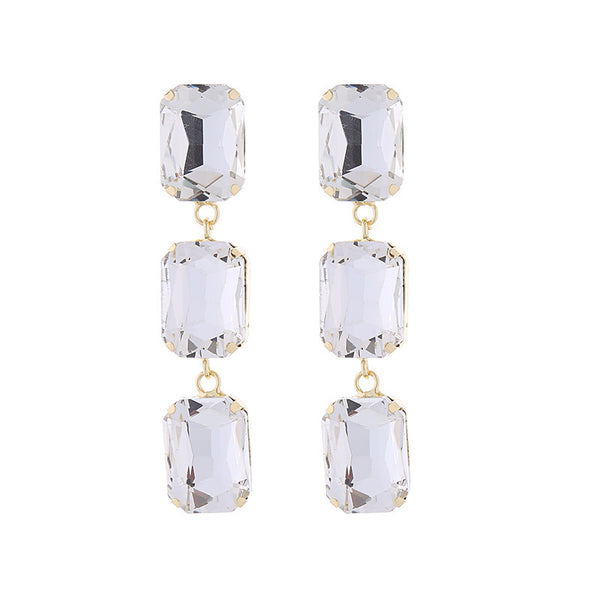 Long Multi Layered Square Glass Earrings