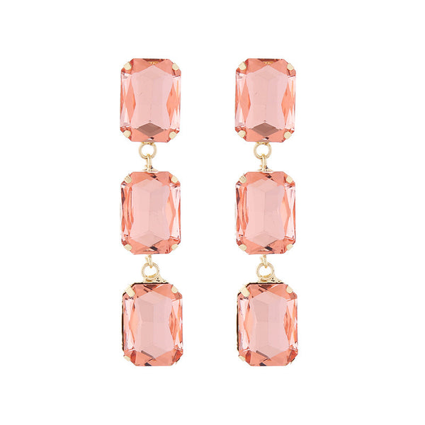 Long Multi Layered Square Glass Earrings