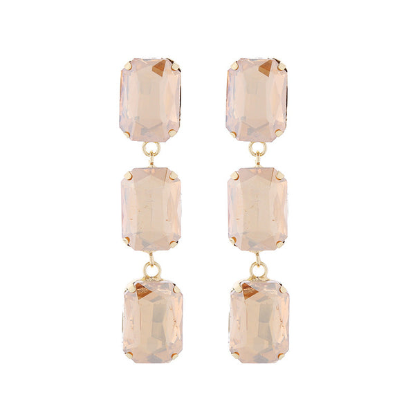 Long Multi Layered Square Glass Earrings